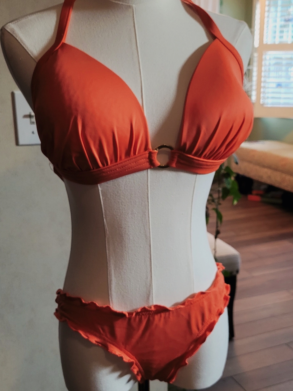 Venus Orange Halter Bikini Set with Ring Detail - Women Swim